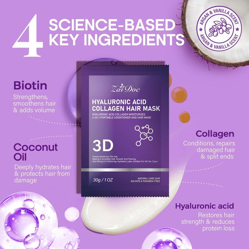 5PCS-3D Hyaluronic Acid & Collagen Hair Mask 30g