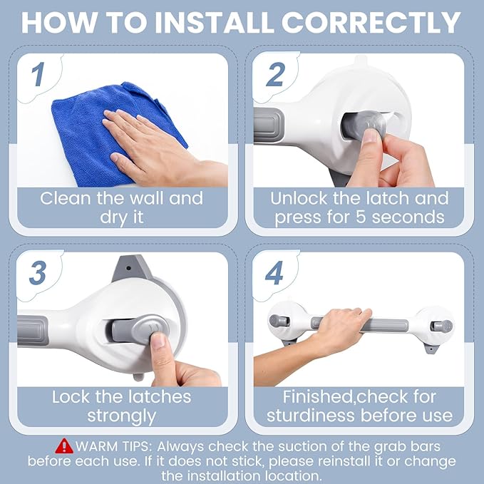 Reyiu Grab Bars for Shower, 16.5 Inch Shower Handle with Safety Indicators