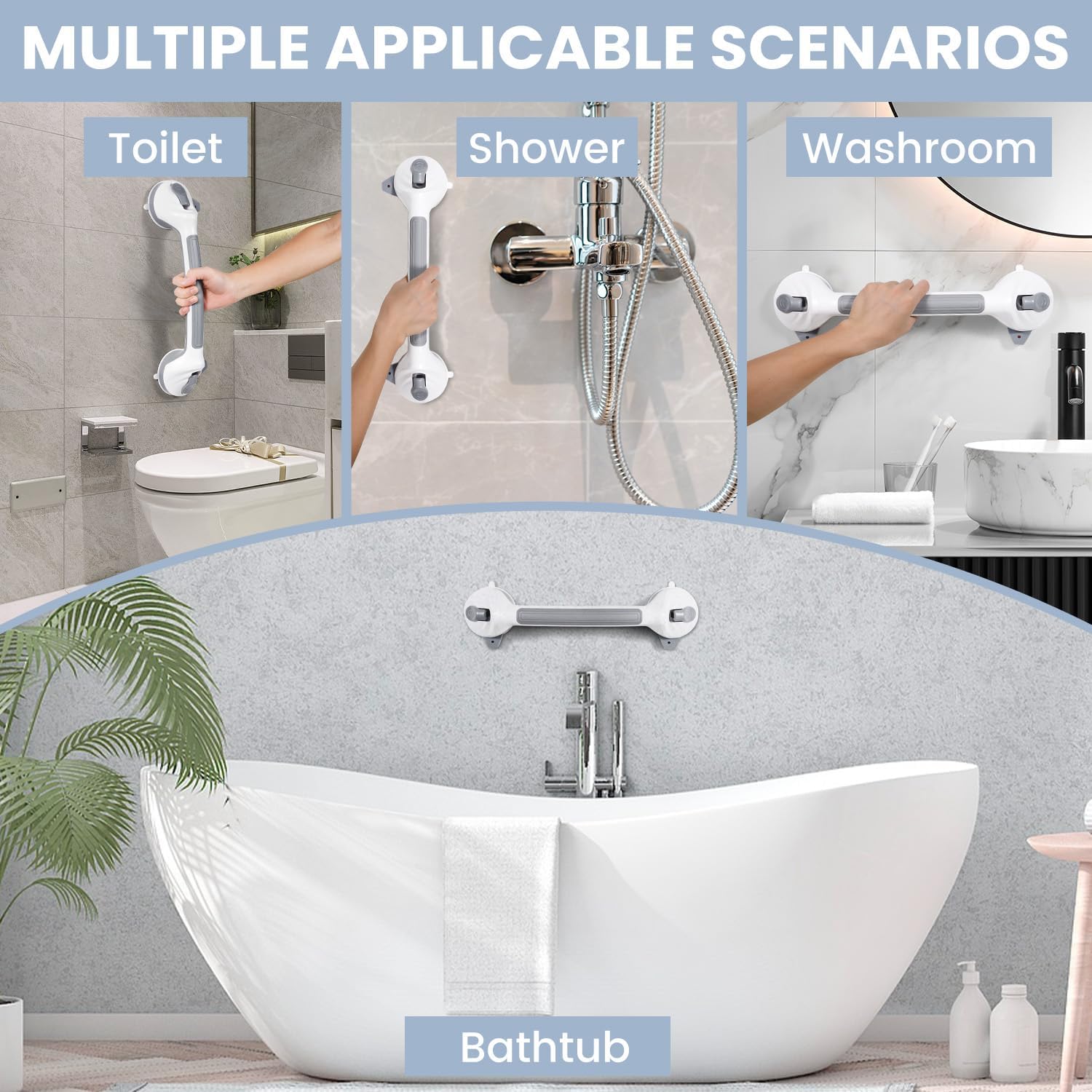Reyiu Grab Bars for Shower, 16.5 Inch Shower Handle with Safety Indicators