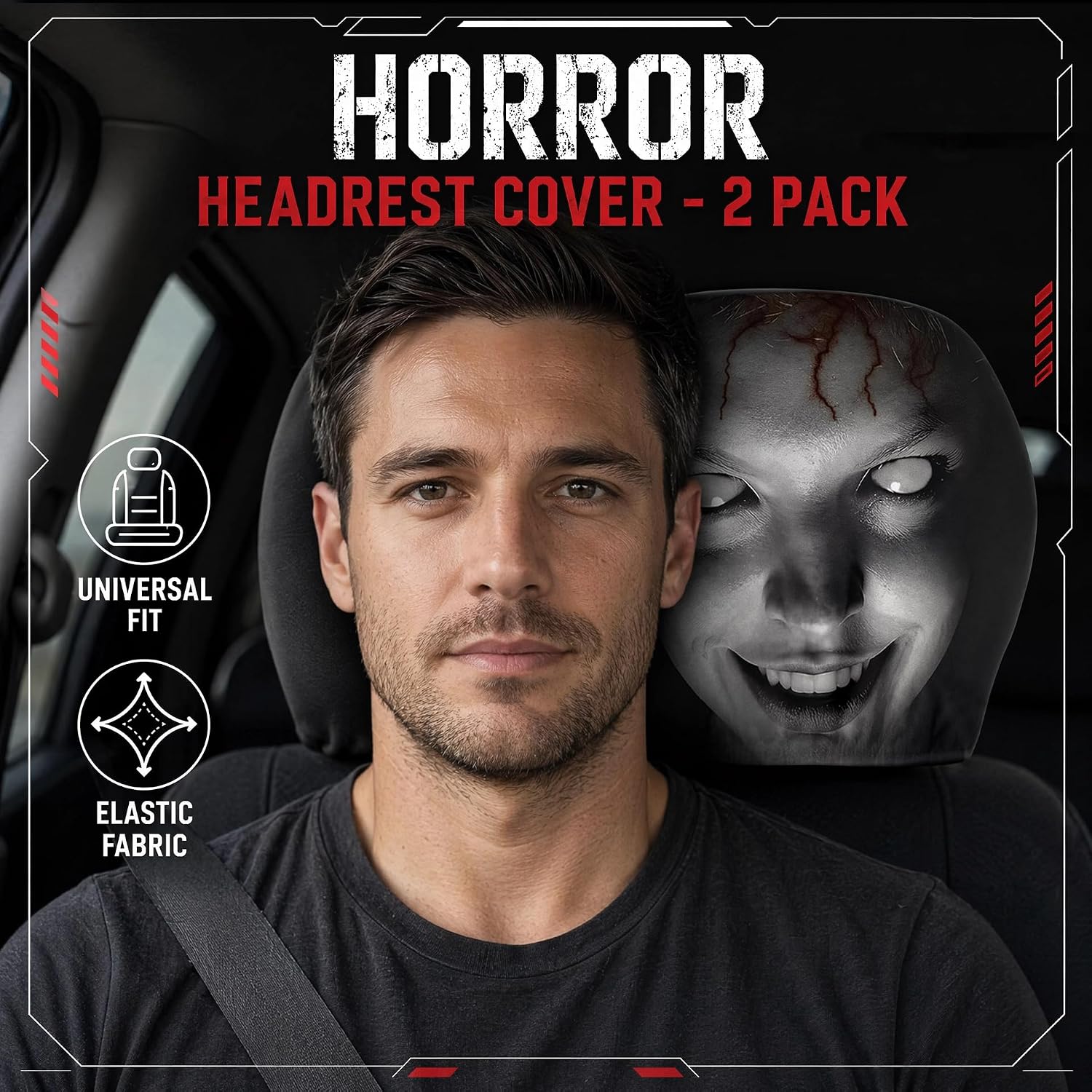 2 Pack Scary Headrest Covers for Cars
