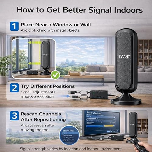 Antena de TV digital para interiores para Smart TV - 4K 1080p HD